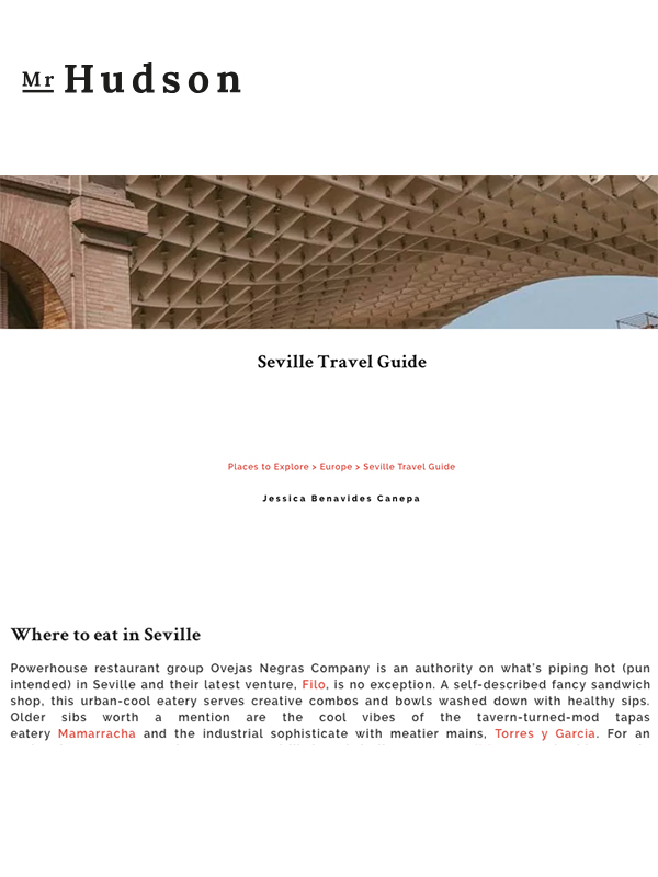 Mr Hudson. Seville Travel Guide. Where to eat in Seville.